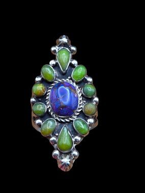 SW Sterling Silver Blue Green Turquoise Cluster Statement Ring Sz 7 AA